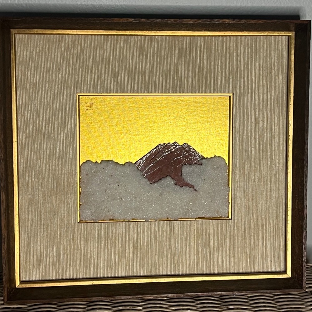Mid-Century Modern Japanese Mt. Fuji Mixed Media Art  Japandi  Decor